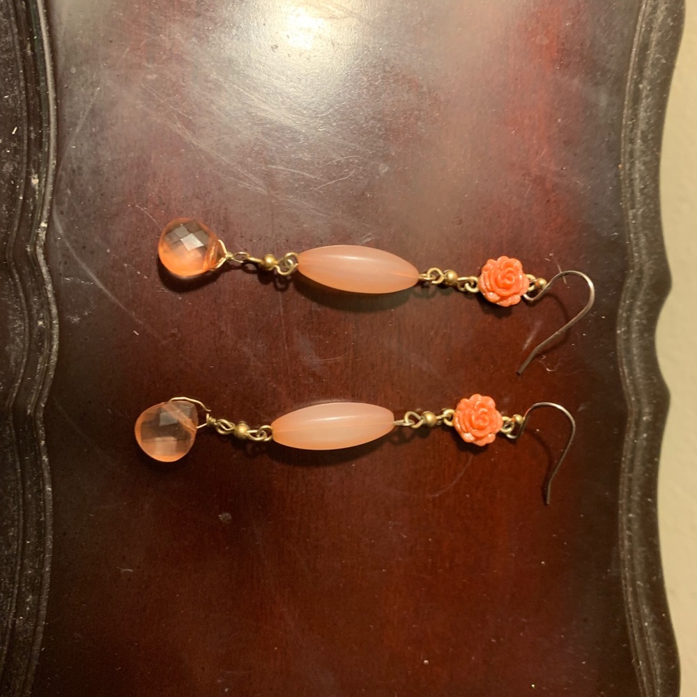 EUC rose and bead pink drop earrings